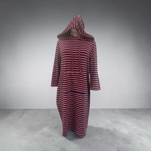 Striped Hooded Midi Dress in Pink and Black